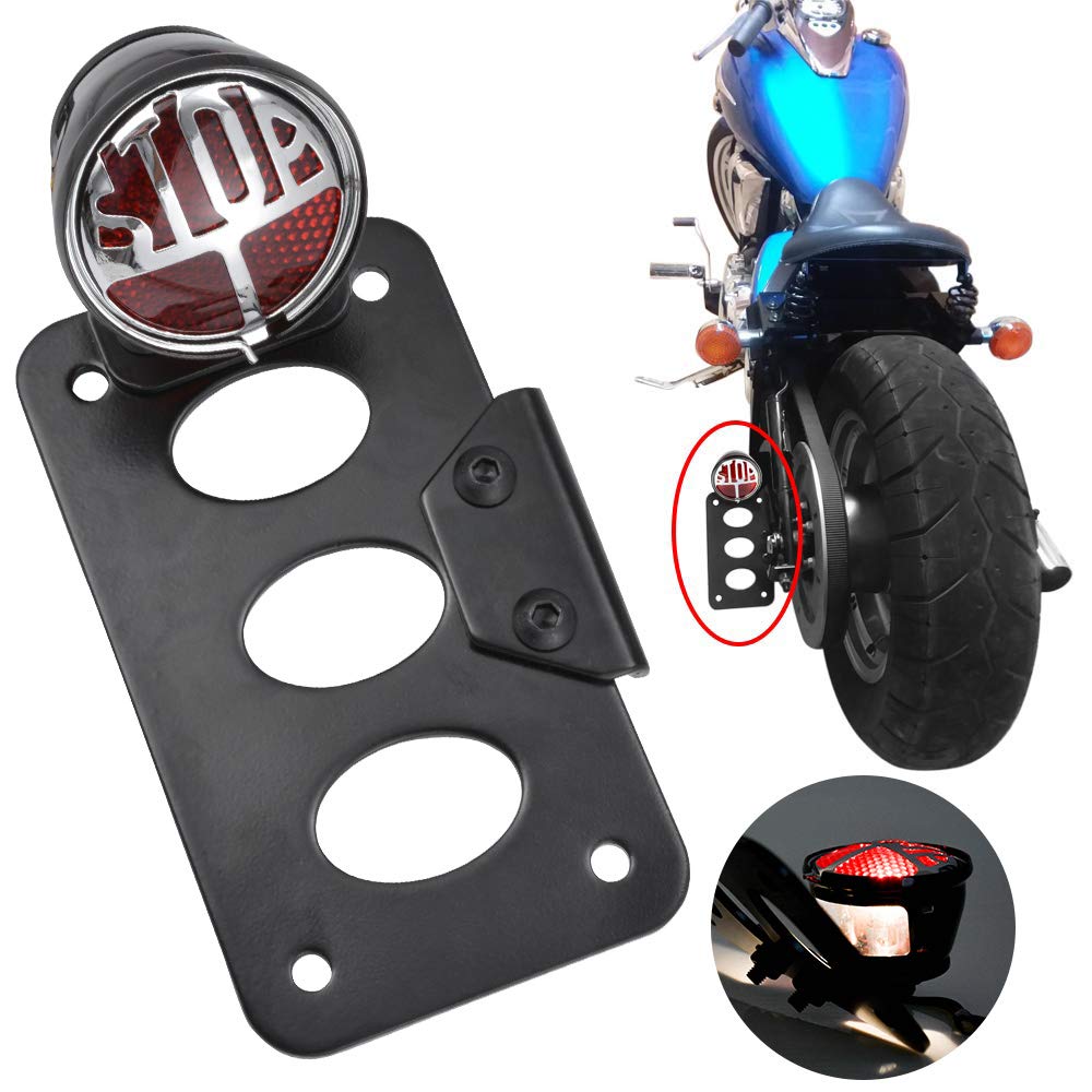 NATGIC Motorrad Rücklicht mit Halterung Bremse Multifunktionale seitliche Montage Kennzeichenleuchte Rückfahrlicht Integrierte Bremsleuchte für Sportster Bobber Chopper von NATGIC