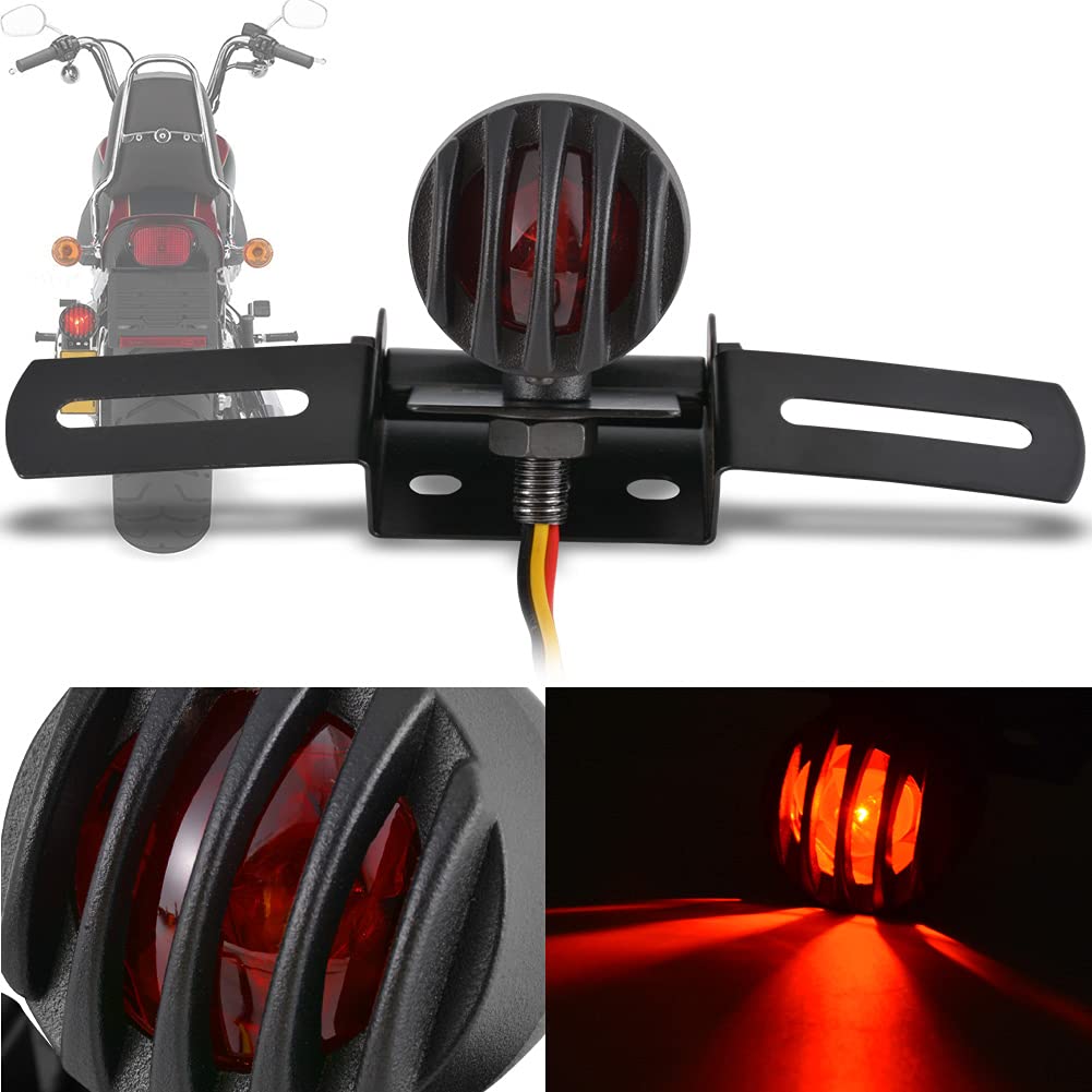 Universelles Motorrad-Rücklicht, NATGIC 12V Motorrad-Bremslicht mit Kfz-Kennzeichenhalter Rücklicht für alle Arten von Modifizierten Retro-Motorrädern(Schwarze Schale und Rotes Objektiv) von NATGIC