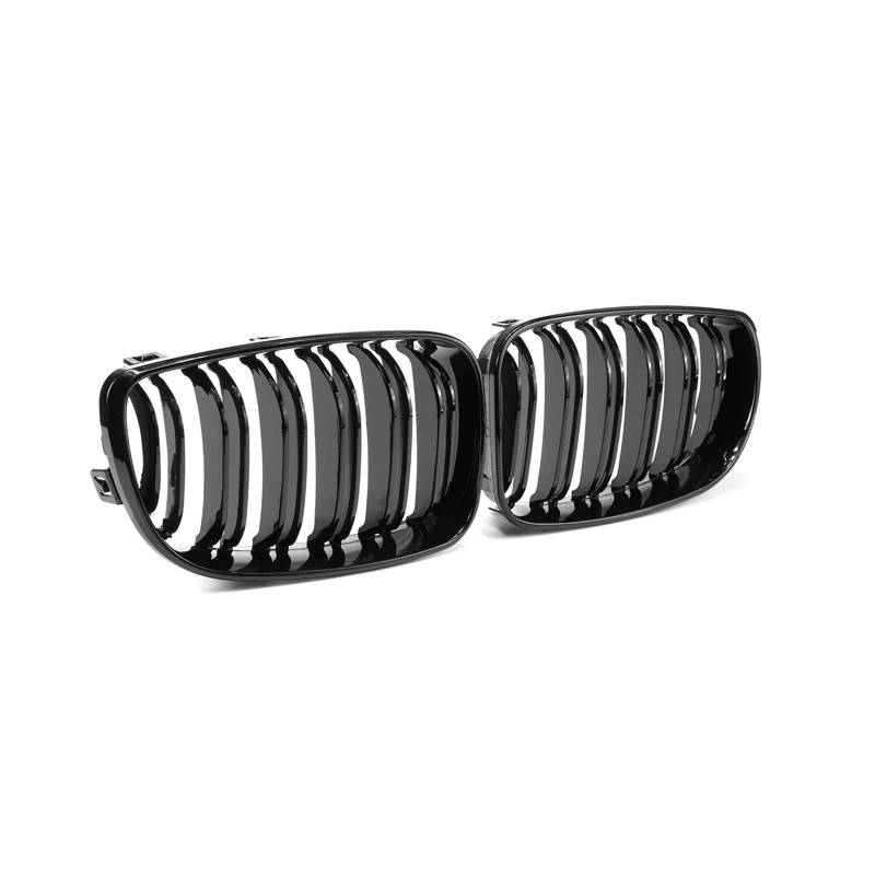 Frontgrill 1 Paar Für E81 E87 E82 E88 128i 130i 135i 2008-2013 Auto Vorderen Stoßfänger Nieren Kühlergrill Glänzend Schwarz Doppel Linie Racing Grill Auto-Kühlergrill von NAUTIG