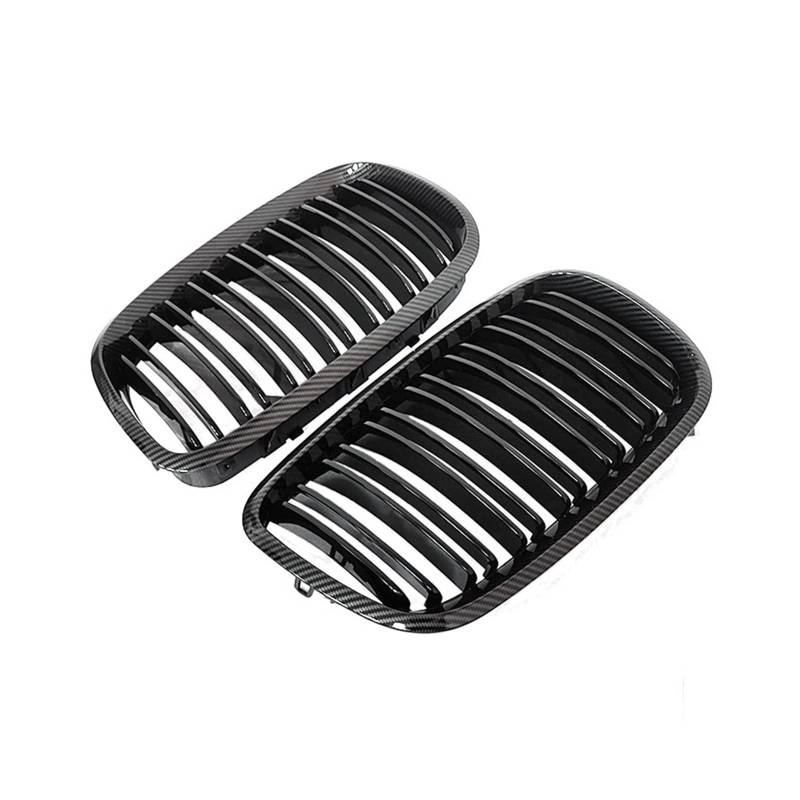 Frontgrill 1 Paar Für X5 E70 X6 E71 2007 2008 2009 2010 2011 2012 2013 2014 Glänzend Schwarz Auto Vorderen Stoßfänger Grille Front Mesh Grille Auto-Kühlergrill(Double Line Carbon) von NAUTIG