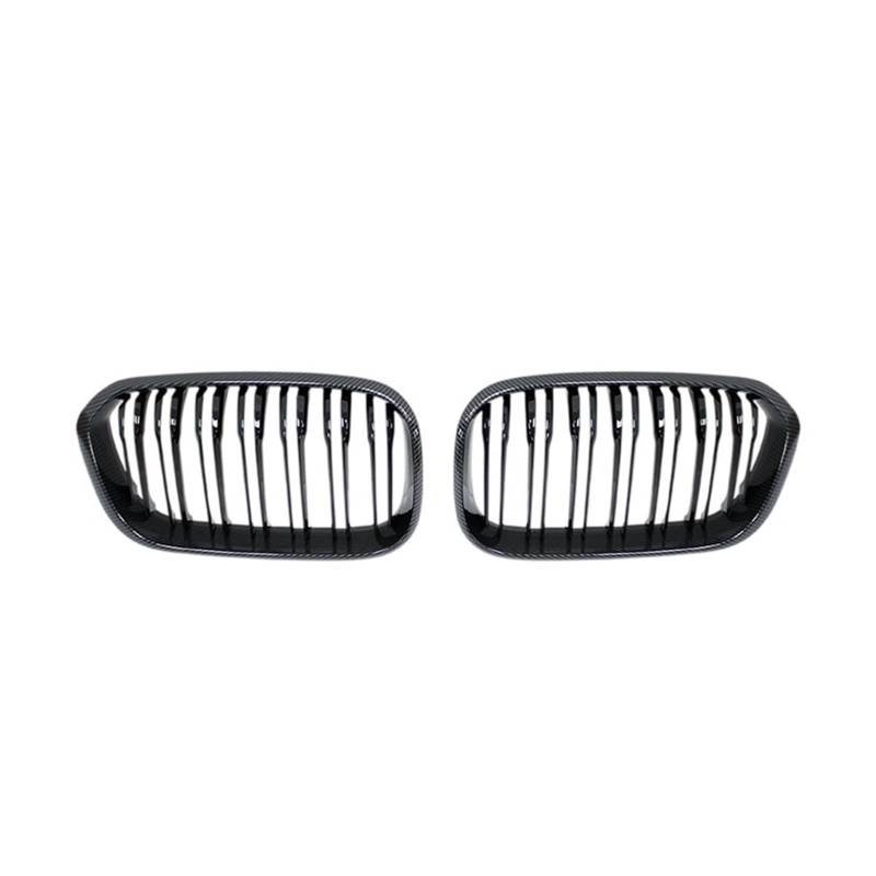 Frontgrill Auto Front Stoßstange Gitter Nieren Racing Grill Für 1 Serie F20 F21 LCI 120i 2015 2016 2017 2018 Doppel Lamellen Ersatz Grille Auto-Kühlergrill(Double Line Carbon) von NAUTIG
