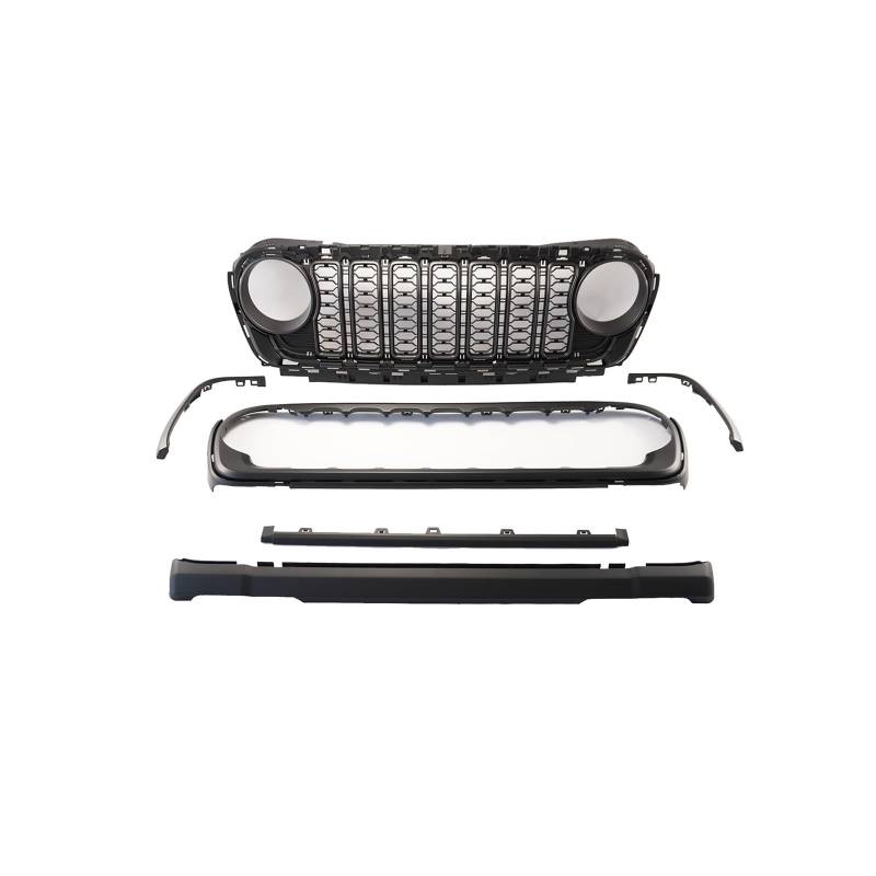 Frontgrill Auto Für Jeep Für Wrangler JL JT 2018 2019 2020 2021 2022-2024 Frontstoßstangengitter Außenzubehör Ohne Kameraloch Silber Mattschwarz Auto-Kühlergrill(Matt-schwarz) von NAUTIG