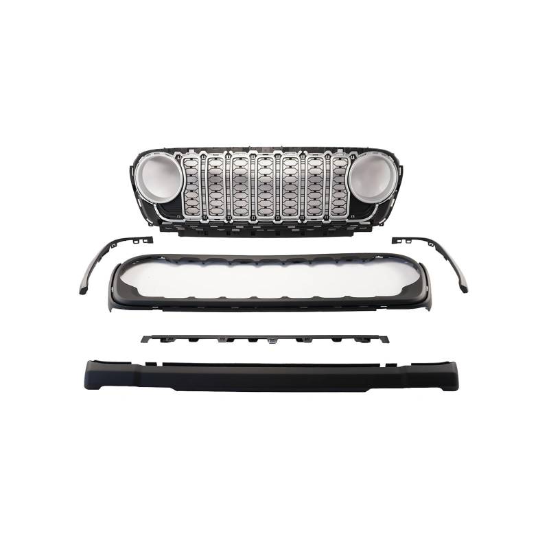 Frontgrill Auto Für Jeep Für Wrangler JL JT 2018 2019 2020 2021 2022-2024 Frontstoßstangengitter Außenzubehör Ohne Kameraloch Silber Mattschwarz Auto-Kühlergrill(Silber) von NAUTIG