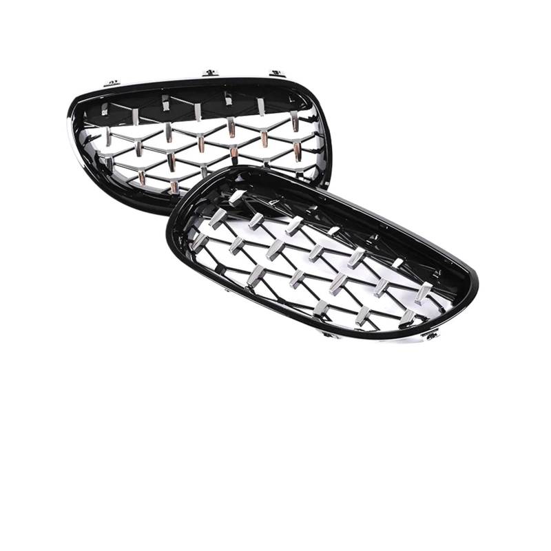 Frontgrill Frontstoßstangengrill Nieren-Renngrill Schwarz Glänzend Haubennetz Für 5er E60 E61 2004-2009 530i 535i 540i 545i Doppellamelle Auto-Kühlergrill(Diamond Chrome Black) von NAUTIG