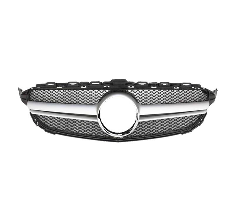 Frontgrill Für Benz C-Klasse W205 2014-2018 Autozubehör Frontgrill Mittelnetz Grills Montage Rahmenabdeckung Dekorationsteile Auto-Kühlergrill(No Camera Silver B) von NAUTIG