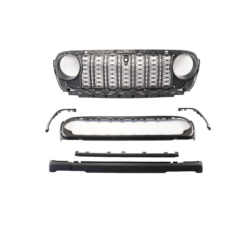 Frontgrill Für Jeep Für Wrangler JL JT 2018 2019 2020 2021 2022 2023 2024 Frontstoßstangengitter Grill Mit Kameraloch Autozubehör Mattschwarz Auto-Kühlergrill(Matt-schwarz) von NAUTIG