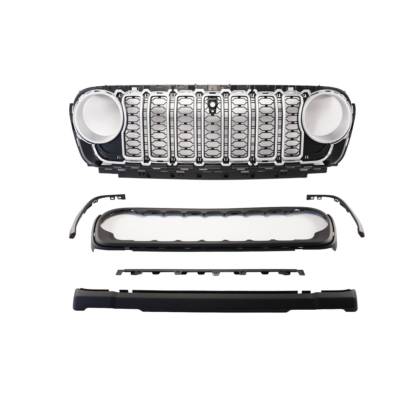 Frontgrill Für Jeep Für Wrangler JL JT 2018 2019 2020 2021 2022 2023 2024 Frontstoßstangengitter Grill Mit Kameraloch Autozubehör Mattschwarz Auto-Kühlergrill(Silber) von NAUTIG