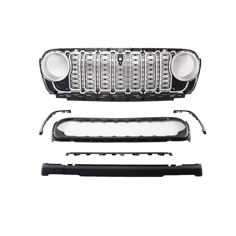 Frontgrill Für Jeep Für Wrangler JL JT 2018 2019 2020 2021 2022 2023 2024 Frontstoßstangengitter Grill Mit Kameraloch Autozubehör Mattschwarz Auto-Kühlergrill(Silber) von NAUTIG