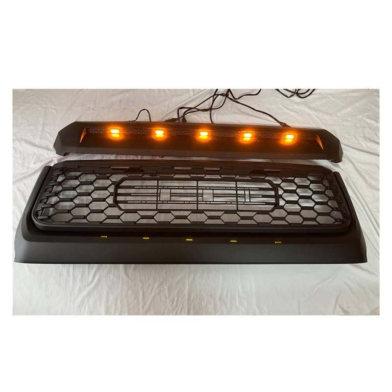 Frontgrill Für Toyota Für Tundra 2014 2015 2016 2017 2018 2019 2020 Außen Racing Grille Trim Haube Abdeckung Front Grill Streifen Licht Streifen Abdeckung Auto-Kühlergrill(Amber LED) von NAUTIG