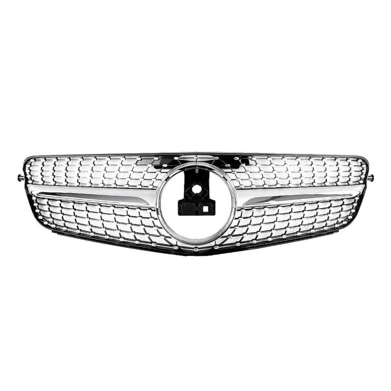 Frontgrill Glänzend Schwarzer Frontgrill Im GTR-Stil, Chrom-Silber-Raute-Grill Für Benz C-Klasse C180 C200 C350 W204 2008 2009 2010 2011 2012 2013 2014 Auto-Kühlergrill(Diamonds-Silver) von NAUTIG