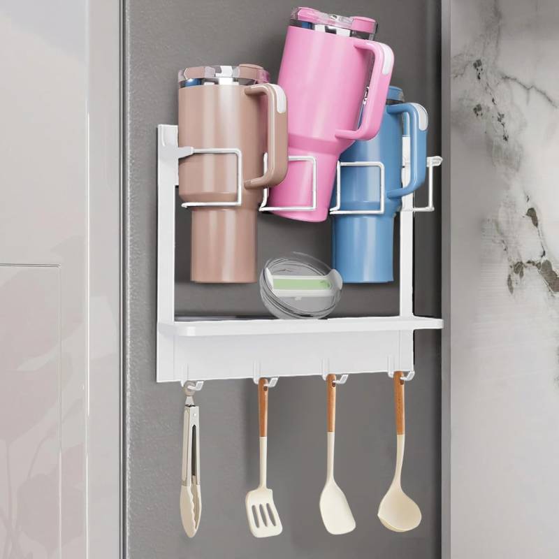 2-in-1 magnetischer Wasserflaschen-Organizer, kompatibel mit Stanley 1,2 l, Kühlschrank-Becher-Organizer mit 4 Haken, Wasserflaschen-Aufbewahrungsregal für Küchenorganisation, einfache Installation von NAUXIU