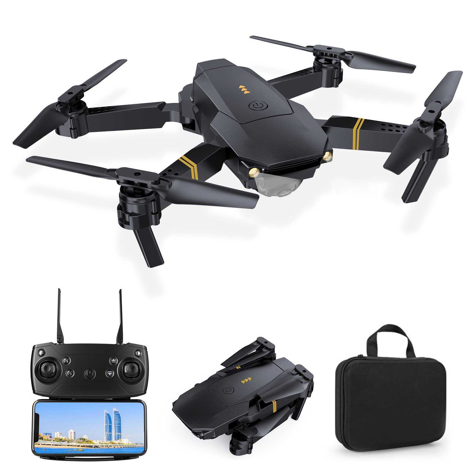 Drohne mit Kamera 4K HD 1080P, Drohne für Kinder Anfänger RC Drone Quadcopter mit FPV (Gold) von NAUXIU
