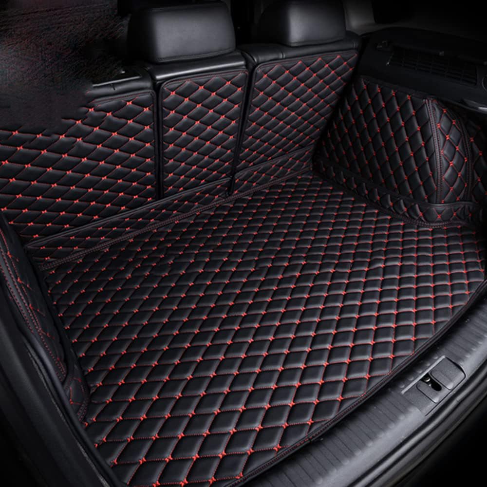 NAZHPO Leder Auto Kofferraummatte für Ford Kuga (CX482) Titanium/X/St Line 2019-2023 2024 Vollabdeckung Kofferraum Schutz Kofferraumwanne Zubehör,B-Black red von NAZHPO