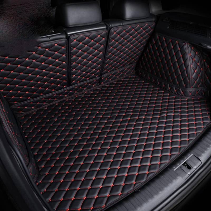 NAZHPO Leder Auto Kofferraummatte für Ford Kuga (CX482) Titanium/X/St Line 2019-2023 2024 Vollabdeckung Kofferraum Schutz Kofferraumwanne Zubehör,B-Black red von NAZHPO