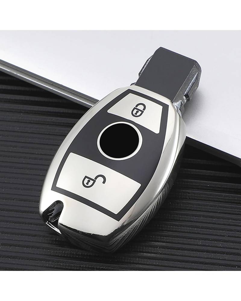 SchlüSsel GehäUse Für Benz C180 GLK300 W203 W204 W212 Für CLS CLK Für CLA SLK CSE Klasse 2 3 Tasten TPU Autoschlüsseletui Abdeckung Shell SchlüSsel GehäUse(2 Buttons Silver) von NBHGFF