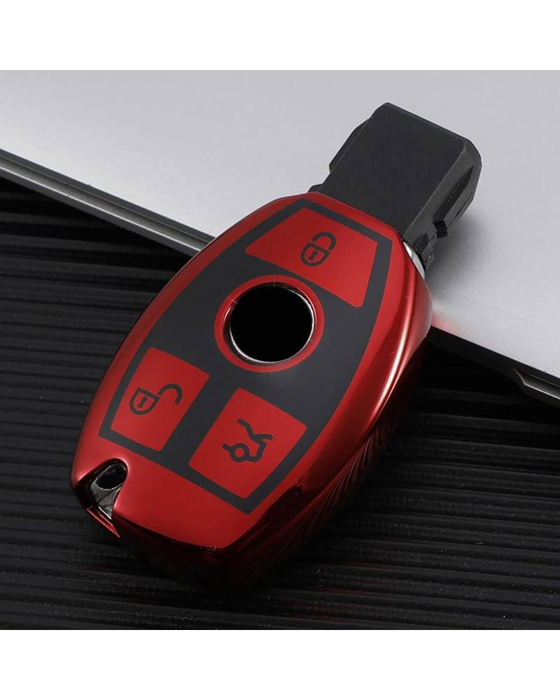 SchlüSsel GehäUse Für Benz C180 GLK300 W203 W204 W212 Für CLS CLK Für CLA SLK CSE Klasse 2 3 Tasten TPU Autoschlüsseletui Abdeckung Shell SchlüSsel GehäUse(3 Buttons Red) von NBHGFF