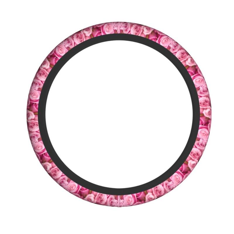 Elastischer Lenkradbezug mit rosa Rosen, passend für die meisten Autos, SUVs, LKWs, stilvolles Innenzubehör von NBRIEU