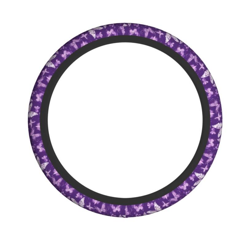 Elastischer Lenkradbezug mit violetten Schmetterlingen, passend für die meisten Autos, SUVs, LKWs, stilvolles Innenzubehör von NBRIEU