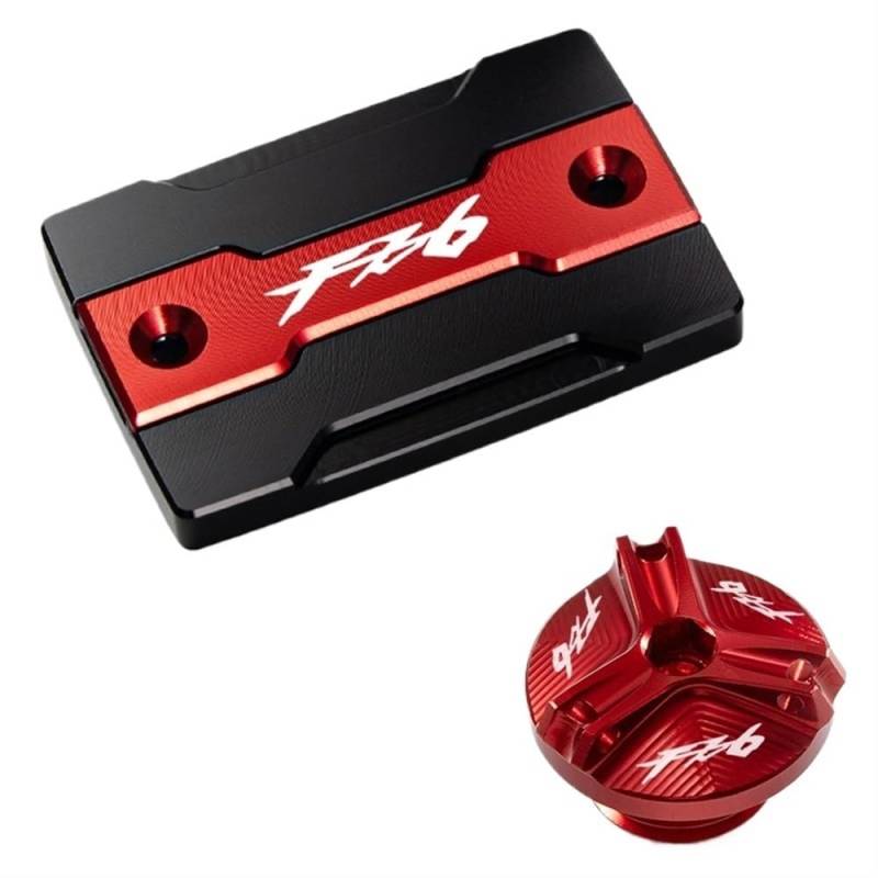 Bremsflüssigkeitsbehälter Schutz Für FZ6 FZ-6 ZF6N FZ6R FZ6S Für Fazer Motorrad Vorderradbremsflüssigkeitstankdeckel Und Motoreinfülldeckel Schutzzubehör(A Set red) von NCVCB