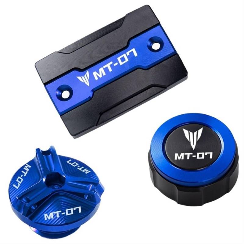 Bremsflüssigkeitsbehälter Schutz Für MT07 2021 2022 MT 07 FZ07 2014-2020 Motorrad Vorder- Und Hinterradbremstankdeckel Und Motoröl-Einfülldeckel-Zubehör(A Set-Blue) von NCVCB