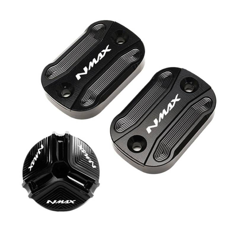 Bremsflüssigkeitsbehälter Schutz Motorrad Aluminium Vorderradbremsflüssigkeitsbehälter Öleinfülldeckel Für NMAX 155 125 N-MAX 2015-2021 2022 2023(3pcs Set-Black) von NCVCB