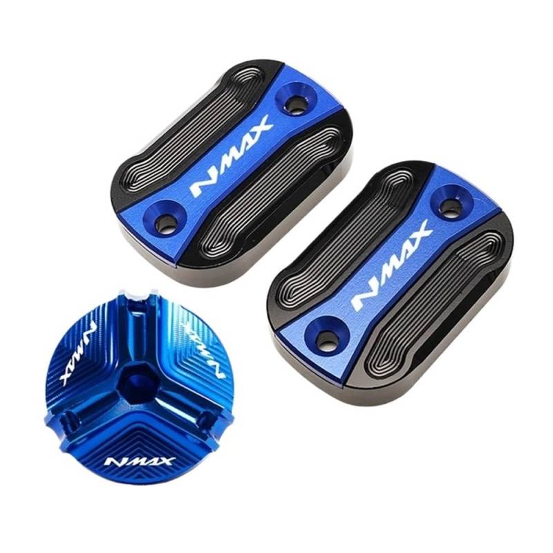 Bremsflüssigkeitsbehälter Schutz Motorrad Aluminium Vorderradbremsflüssigkeitsbehälter Öleinfülldeckel Für NMAX 155 125 N-MAX 2015-2021 2022 2023(3pcs Set-Blue) von NCVCB