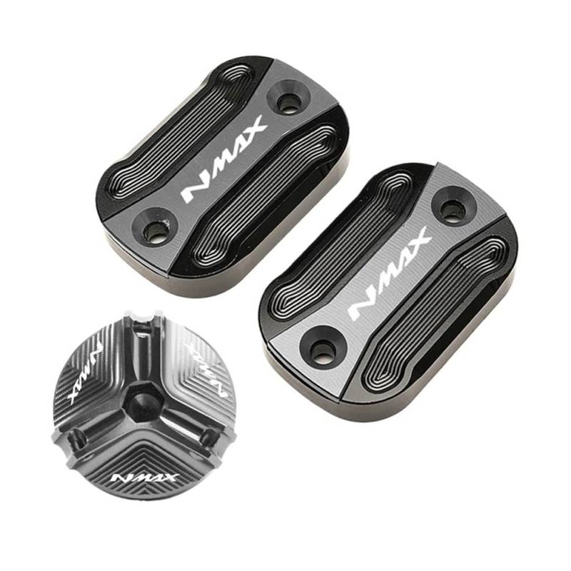 Bremsflüssigkeitsbehälter Schutz Motorrad Aluminium Vorderradbremsflüssigkeitsbehälter Öleinfülldeckel Für NMAX 155 125 N-MAX 2015-2021 2022 2023(3pcs Set-Grey) von NCVCB