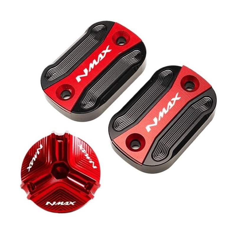 Bremsflüssigkeitsbehälter Schutz Motorrad Aluminium Vorderradbremsflüssigkeitsbehälter Öleinfülldeckel Für NMAX 155 125 N-MAX 2015-2021 2022 2023(3pcs Set-Red) von NCVCB