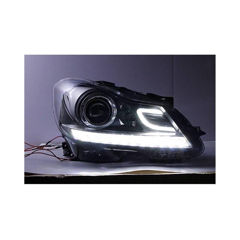 Auto-Styling, kompatibel mit Benz 2011–2013 W204 Scheinwerferbaugruppe C180 C200, modifizierte zweifarbige Xenon-Scheinwerfer mit täglicher Batterie(1,55W) von NDCIMBPF