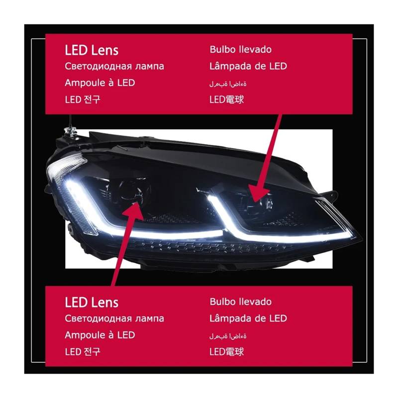 Auto-Styling Kompatibel für VW Golf 7.5 Scheinwerfer 2013-2020 Golf 7 Scheinwerfer DRL Scheinwerfer Dynamisches Signal Bi Xenon Zubehör(Black,For-7) von NDCIMBPF
