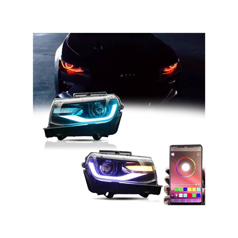 Autolichter Scheinwerfer Montage Frontlampe 2014-2015 5. Generation Sequentielle Blinker Scheinwerfer Kompatibel für Chevrolet Camaro Beleuchtung(RGB Style 2pcs) von NDCIMBPF