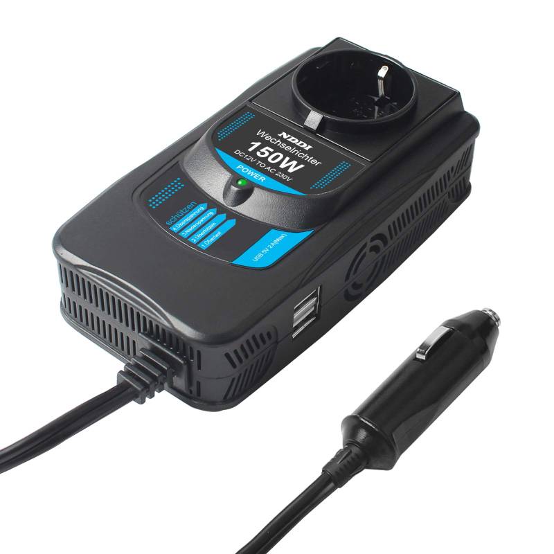 NDDI POWER 150W Auto Wechselrichter 12V DC auf 230V AC Wandler mit 2 USB Port Ladegerät, Laden Sie Ihr Laptop, iPad, iPhone, Tablet Und Mehr von NDDI POWER