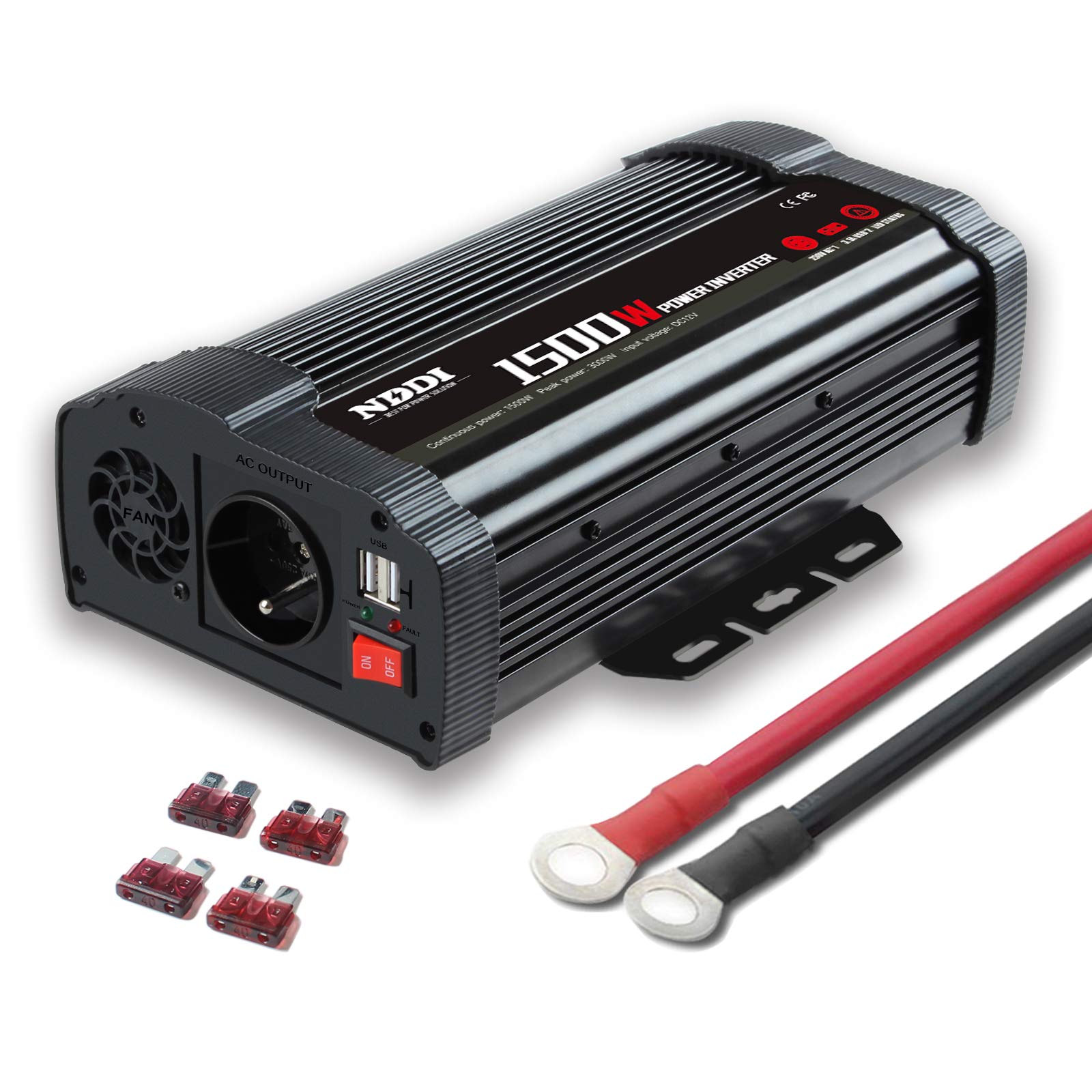 NDDI POWER 1500W Spannungswandler 12V auf 230V Stromumwandler mit 3.1A Dual USB-Anschluss, Autokonverter Wechselrichter für Auto, Wohnwagen, Camping, Laden von Handys, Laptops und Anderen Geräten NDDI POWER 1500W Spannungswandler 12V auf 230V Stromumwandler mit 3.1A Dual USB-Anschluss, Autokonverter Wechselrichter für Auto, Wohnwagen, Camping, Laden von Handys, Laptops und Anderen Geräten von NDDI POWER