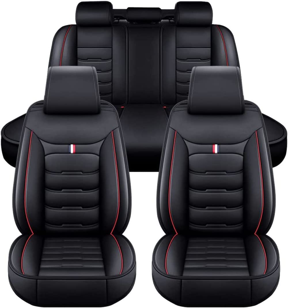 NEEDBUY Auto Sitzbezüge für BMW 2er F45 Active Tourer 2014-2022 5-Sitze PU Leder Vorne und Hinten Autositzbezüge Zubehör,Black-Red-Standard_Set von NEEDBUY