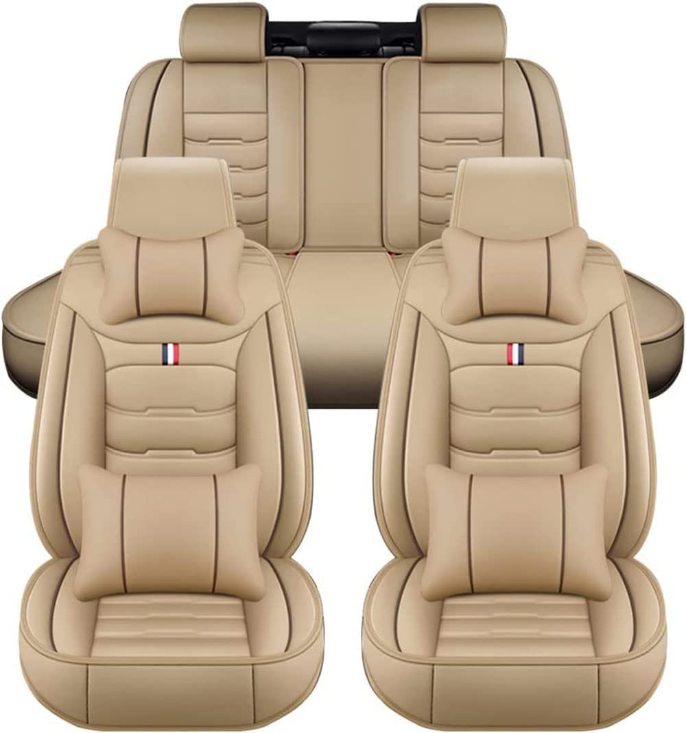 NEEDBUY Auto Sitzbezüge für BMW 3 Series E91 Touring 2005-2013 5-Sitze PU Leder Vorne und Hinten Autositzbezüge Zubehör,Beige-Luxurious_Set von NEEDBUY