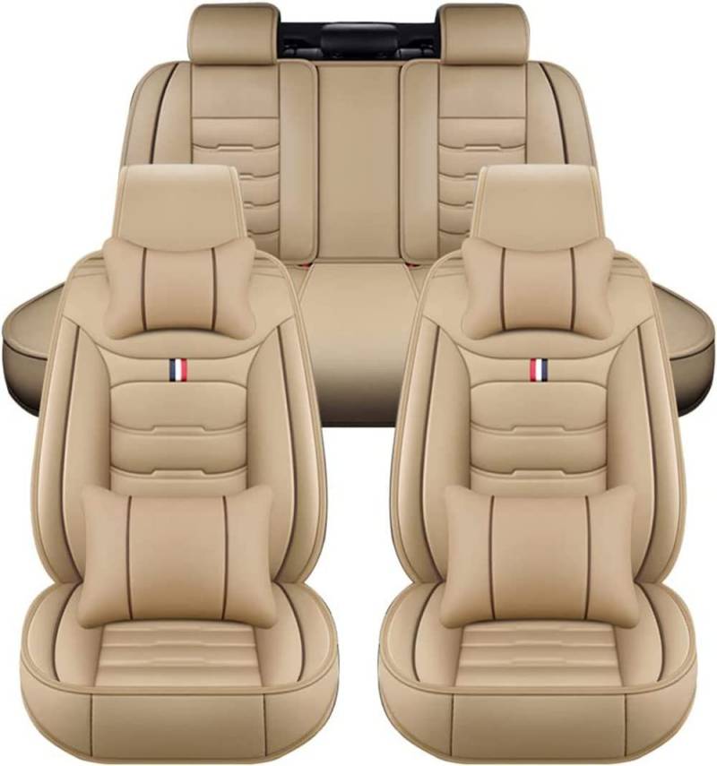 NEEDBUY Auto Sitzbezüge für BMW 3 Series E91 Touring 2005-2013 5-Sitze PU Leder Vorne und Hinten Autositzbezüge Zubehör,Beige-Luxurious_Set von NEEDBUY