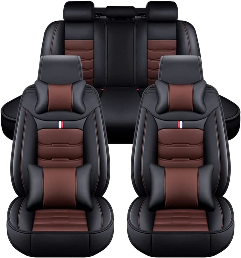 NEEDBUY Auto Sitzbezüge für BMW 5er E60 Sloon 5.Gen 2003-2010 5-Sitze PU Leder Vorne und Hinten Autositzbezüge Zubehör,Black-Brown-Luxurious_Set von NEEDBUY