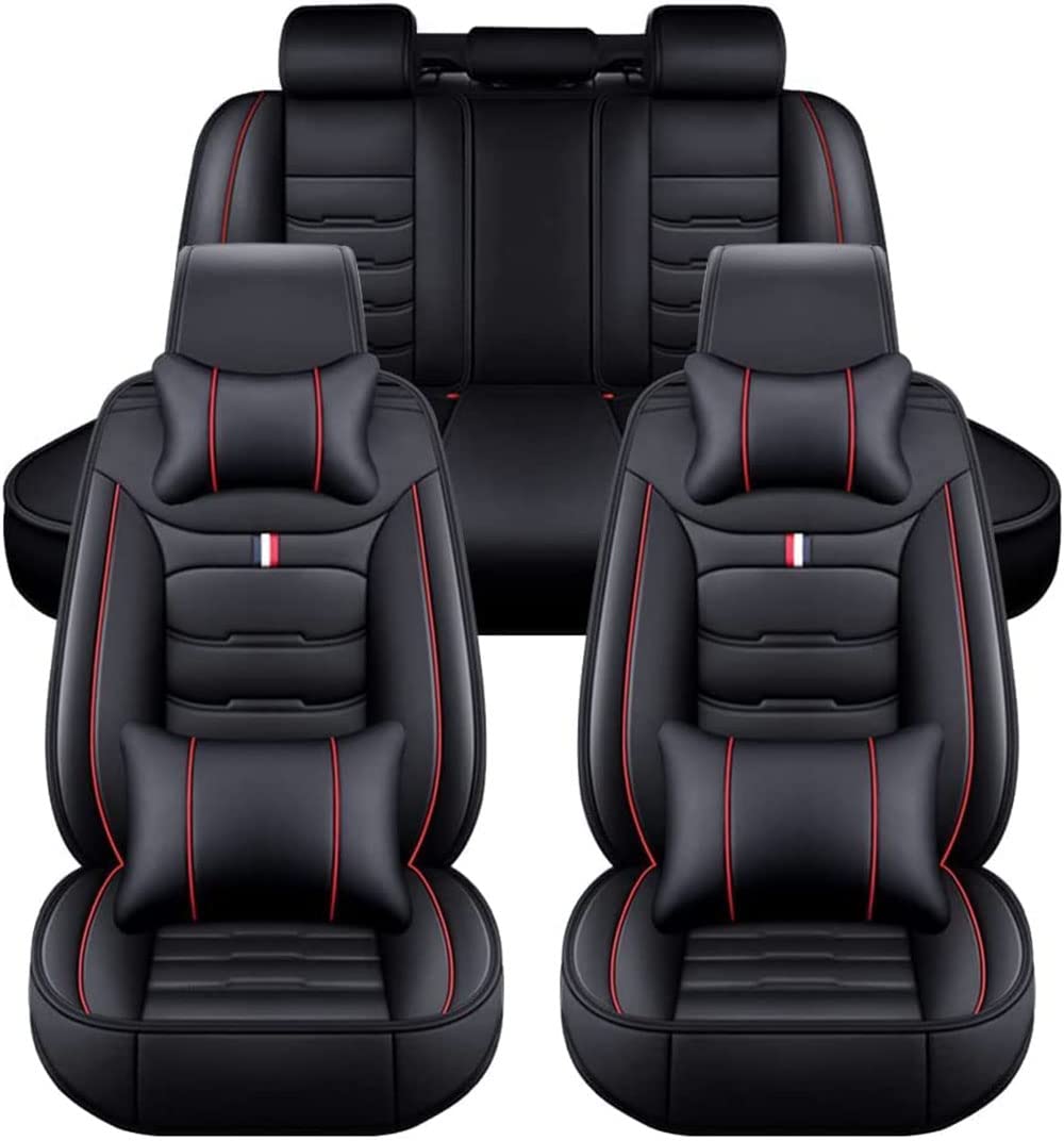 NEEDBUY Auto Sitzbezüge für BMW 5er E60 Sloon 5.Gen 2003-2010 5-Sitze PU Leder Vorne und Hinten Autositzbezüge Zubehör,Black-Red-Luxurious_Set von NEEDBUY