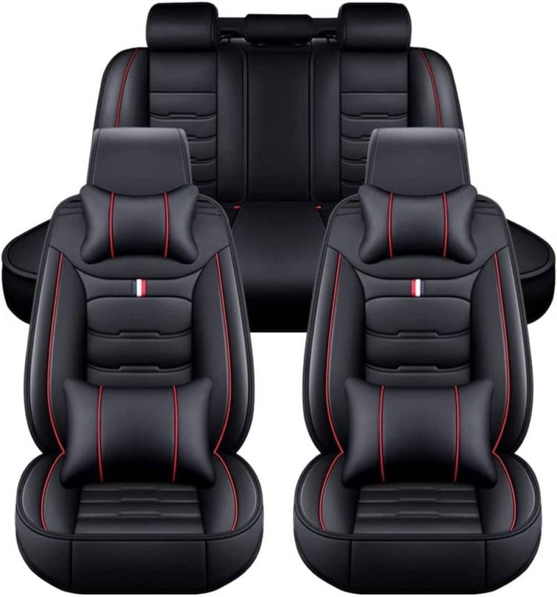 NEEDBUY Auto Sitzbezüge für BMW 5er E60 Sloon 5.Gen 2003-2010 5-Sitze PU Leder Vorne und Hinten Autositzbezüge Zubehör,Black-Red-Luxurious_Set von NEEDBUY