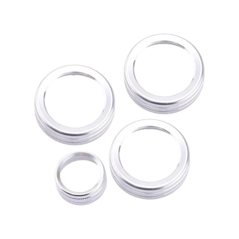 NEGRO 4-teilige Ringabdeckung for den Rückspiegelschalterknopf, passend for Ford, F-150 2009-2014 4WD Scheinwerfer-Zierknopf, silberfarben Armaturenbrett-Knopf-Akzent von NEGRO