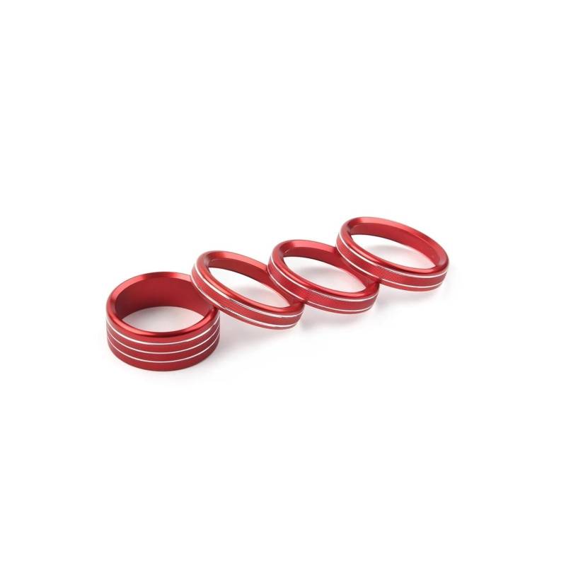 NEGRO 4-teiliges Set mit Zierleisten for Knopfringabdeckungen, passend for Jeep, Wrangler JL 2018 2019 2020, CNC-Aluminium-Zierleiste for den Autoklimaanlagenschalter Armaturenbrett-Knopf-Akzent(Red) von NEGRO