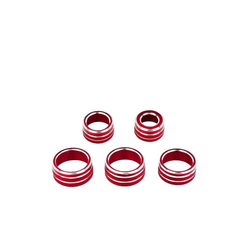 NEGRO 5-teiliges Radio-Lautstärkeregler-Ring-Cover, passend for Toyota, Camry 2018-2021, rote Konsole, AC-Klima-Audio-Rückspiegelknopf Armaturenbrett-Knopf-Akzent von NEGRO