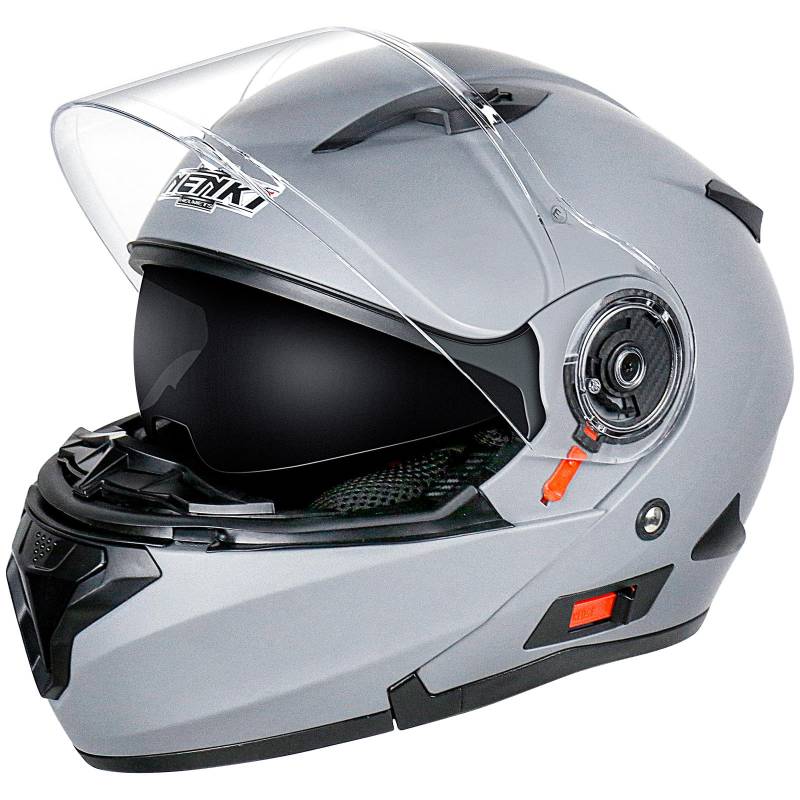 NENKI Helm Motorrad, Motorradhelm Zertifiziert nach ECE 22.06, Klapphelm Motorrad Herren, Grauer Helm, L(59-60 cm) von NENKI