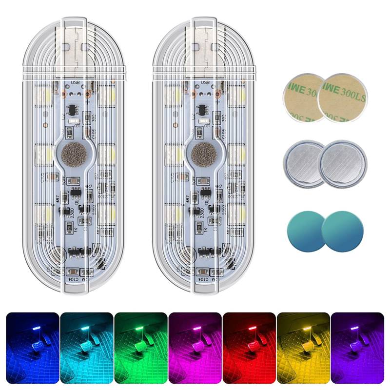 2 Stück Auto Led Innenbeleuchtung,7 Farben Magnetisch LED USB Touch Licht RGB Einstellbar Innenraum Ambientebeleuchtung für Auto Wiederaufladbaren Mobilen Zubehör Innenraum Nachtlicht Neu von NEOVSUNY