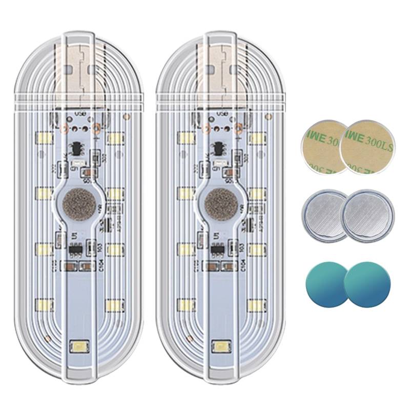 2 Stück Magnetisch LED USB Touch Licht RGB Einstellbar Innenbeleuchtung für Auto, Wiederaufladbares Mobiles Zubehör, Nachtlicht Neu 2023 Weißes Licht von NEOVSUNY