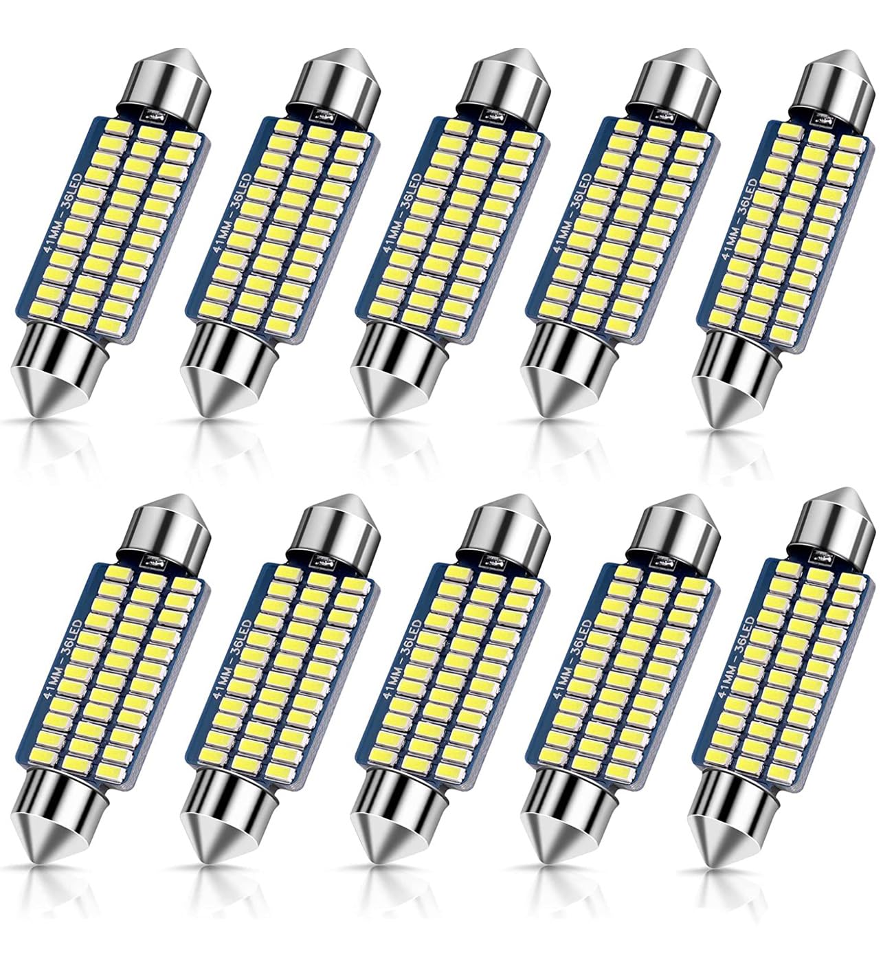 Auto-Innenbeleuchtung, 10 Stück LED-Innenbeleuchtung Streifen Plug and Play, 41MM 500Lumen 36MSD 12V Canbus Innenraum Ambientebeleuchtung LED Innenlichtleiste Sparen Hitzebeständig Xenon Weiß von NEOVSUNY