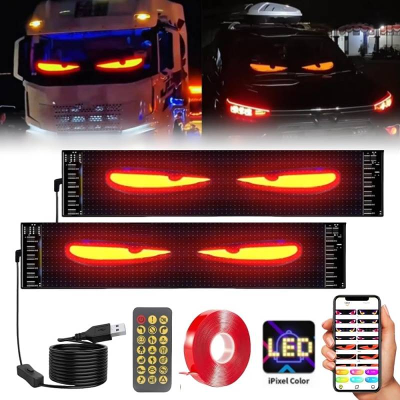 2er Devil Eyes Light for Cars Led Augen für LKW, Led Anzeige Programmierbar Augen Laufschrift Leuchtreklame Personalisiert Leuchtschild für Auto,LKW,Geschäft,Bar,Werbung, mit Bluetooth-App-Steuerung von NEOVSUNY