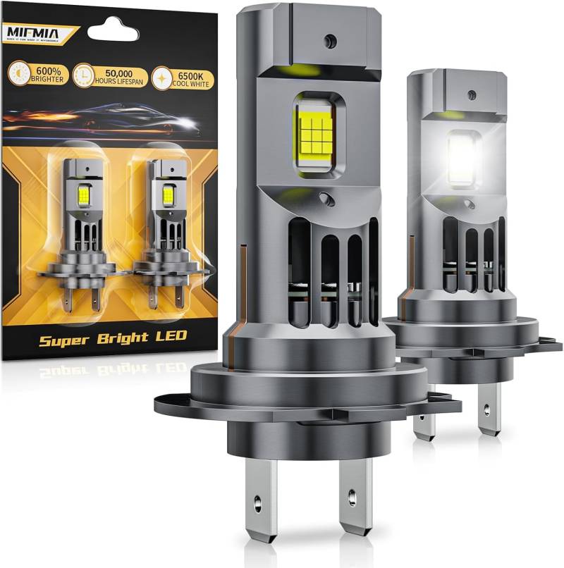 NEOVSUNY H7 Halogen Auto Lampen, 1:1 Mini-Größe Halogenlampen, 500% Helligkeit, 6000K Weiß 18000LM Scheinwerferlampe, 12V H7 Abblendlicht Halogen Glühbirne, Plug and Play, 2 Stücke von NEOVSUNY