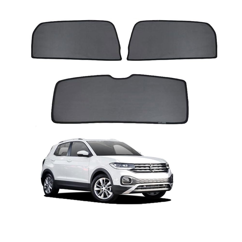 Sonnenschutz für Seitenscheiben Auto Magnetisch Vorhang für T-Cross 2018-2023 UV Schutz Fenster Sonnenblende Zubehör für Baby Kinder Haustiere Schwarz,3pcs- Rear Door Window von NERHWIVS