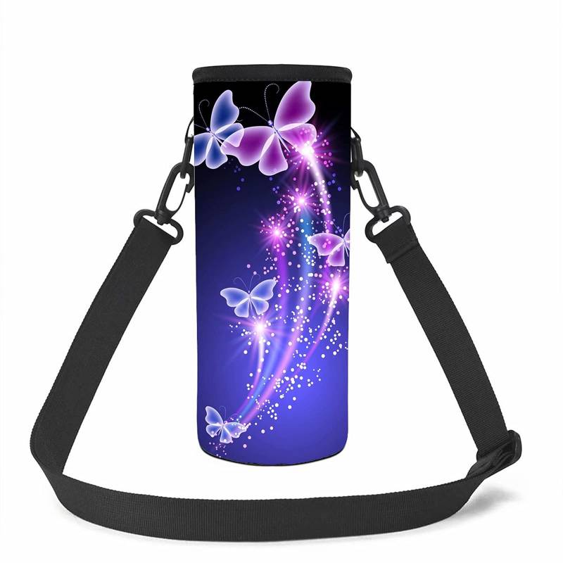 NETILGEN Flying Butterfly Fahrrad-Wasserflaschen-Tragetasche, schützende Flaschenhalter, Abdeckung mit verstellbarem Schultergurt für Edelstahl- und Kunststoffflaschen von NETILGEN